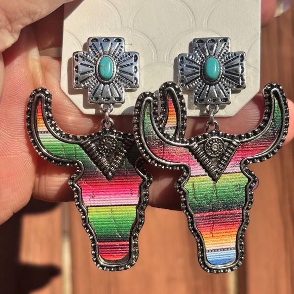 Jewelry - Colorful Bull Skull Earrings